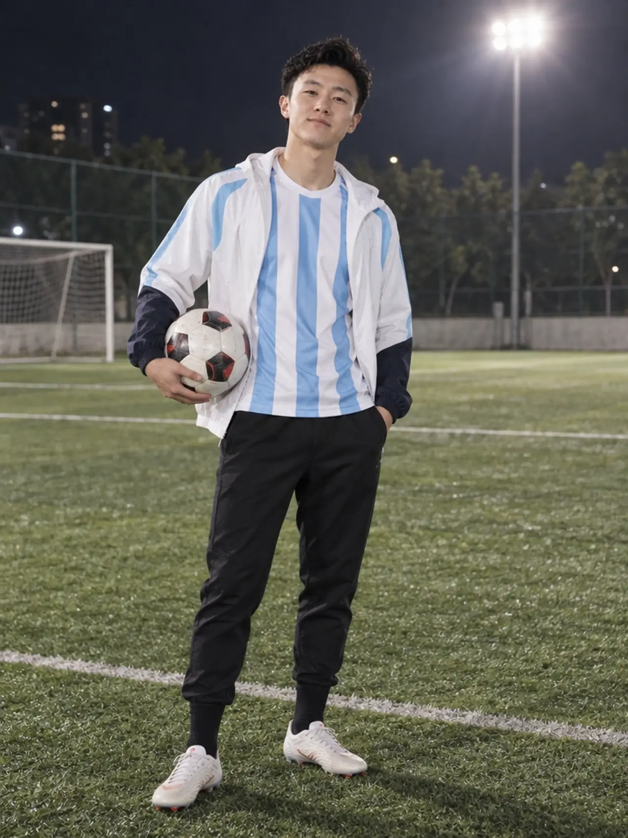 Manee in the winter football pitch look — detail